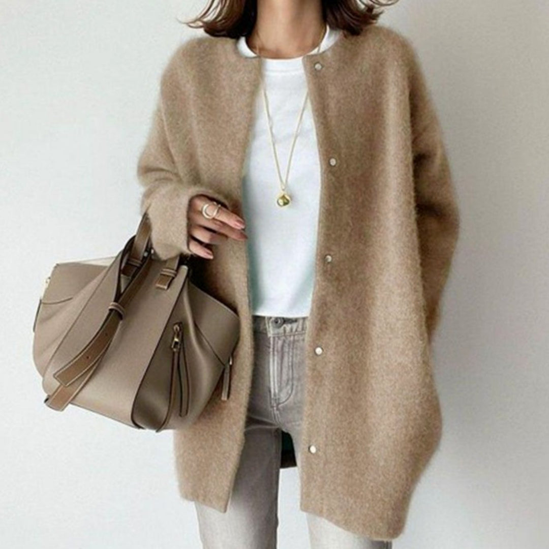 Women's Oversized Knit Cardigan Fluffy Button-Up Longline Jacket