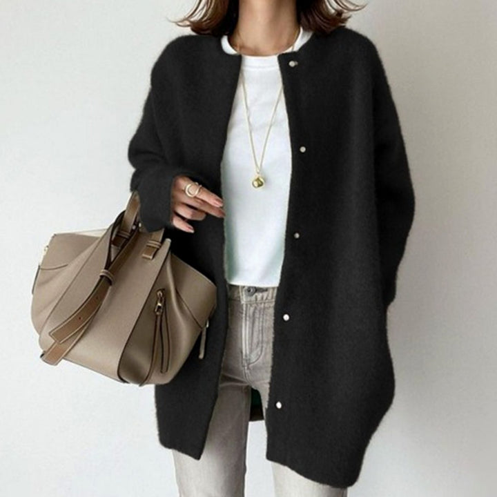 Women's Oversized Knit Cardigan Fluffy Button-Up Longline Jacket