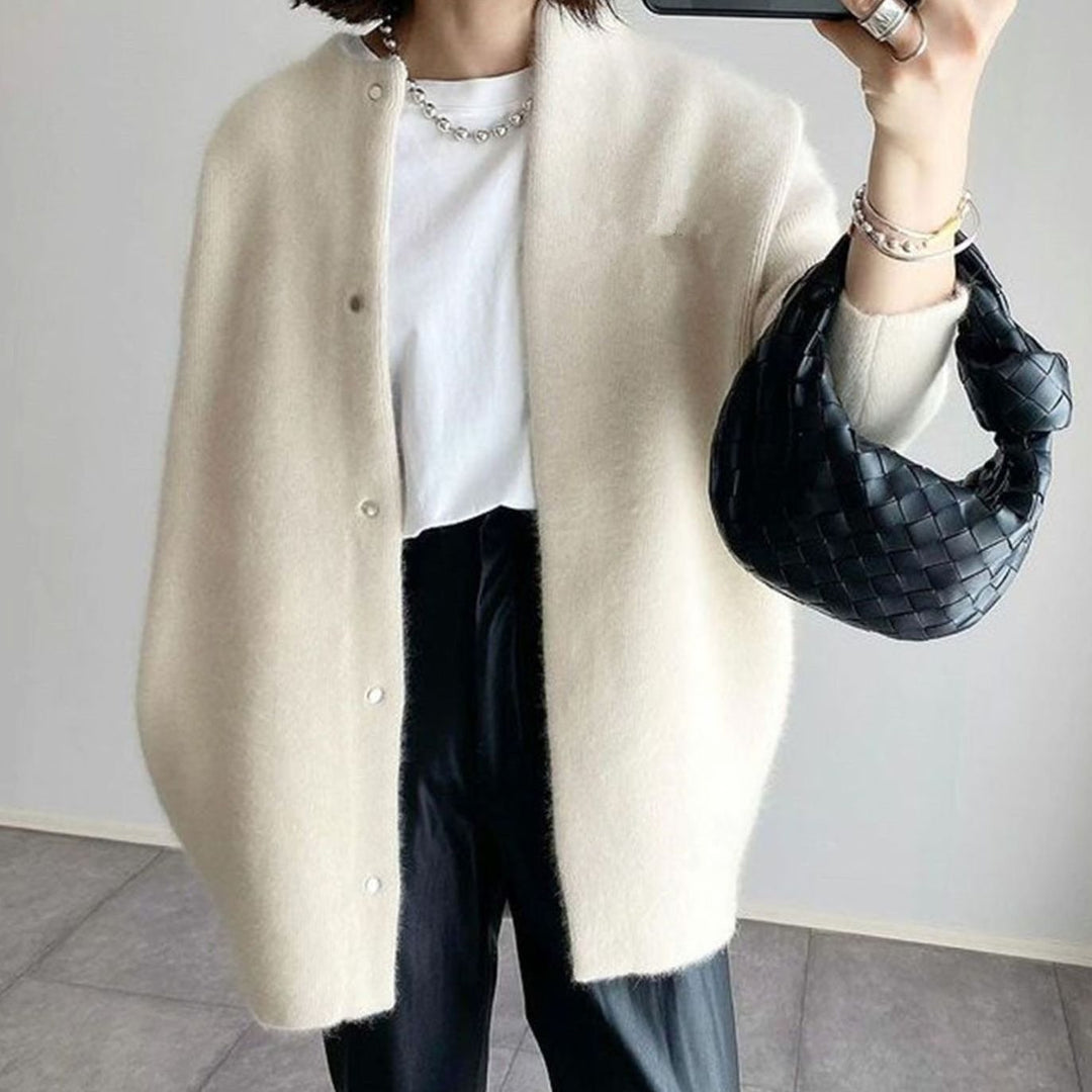 Women's Oversized Knit Cardigan Fluffy Button-Up Longline Jacket