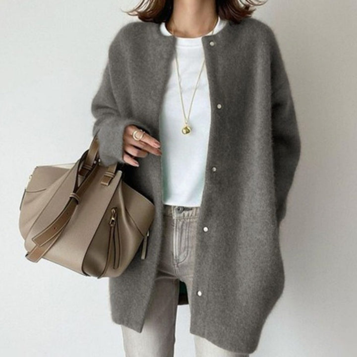 Women's Oversized Knit Cardigan Fluffy Button-Up Longline Jacket