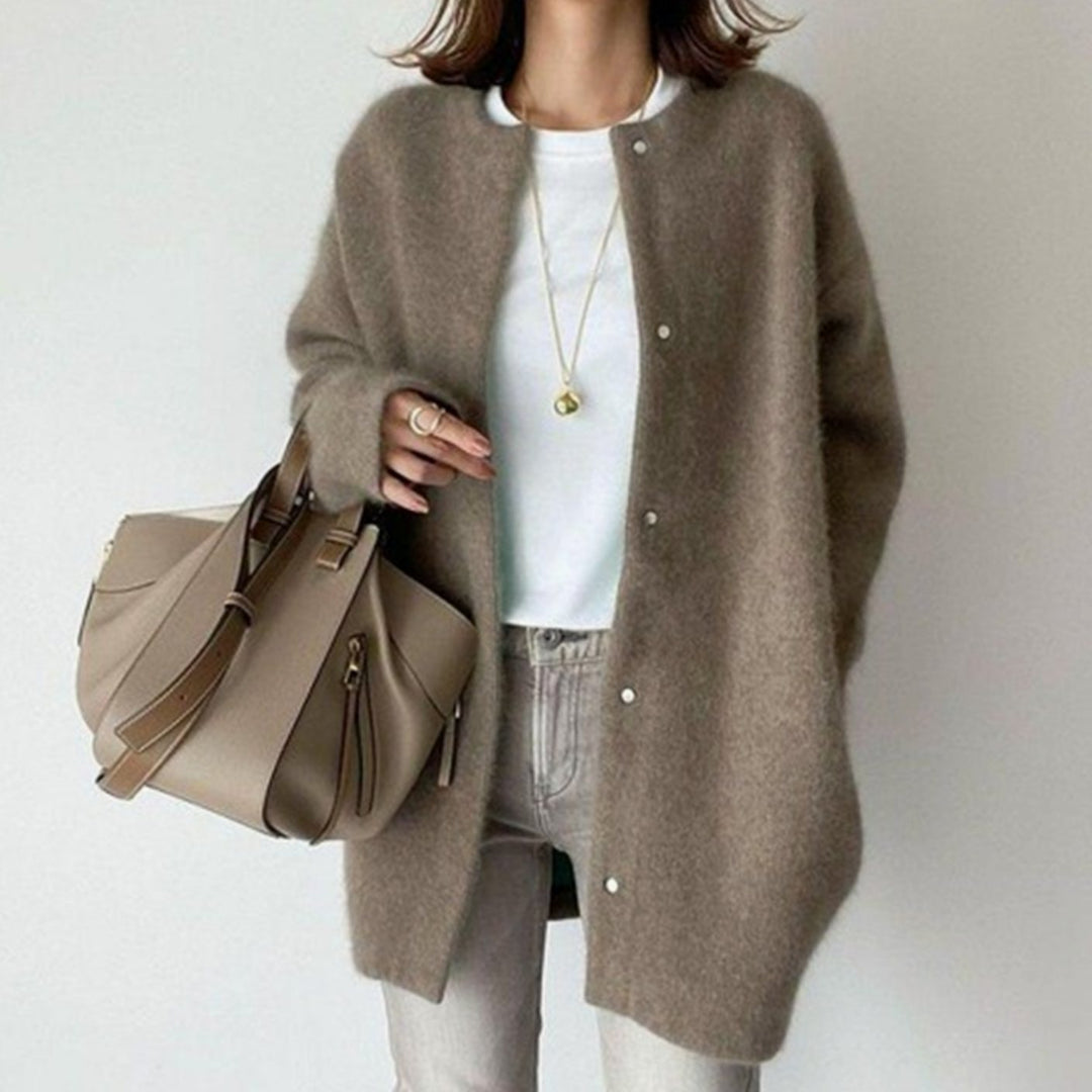 Women's Oversized Knit Cardigan Fluffy Button-Up Longline Jacket