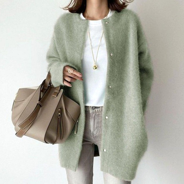 Women's Oversized Knit Cardigan Fluffy Button-Up Longline Jacket