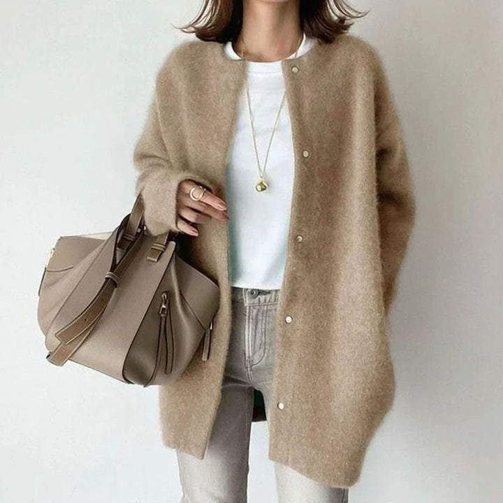 Women's Oversized Knit Cardigan Fluffy Button-Up Longline Jumper