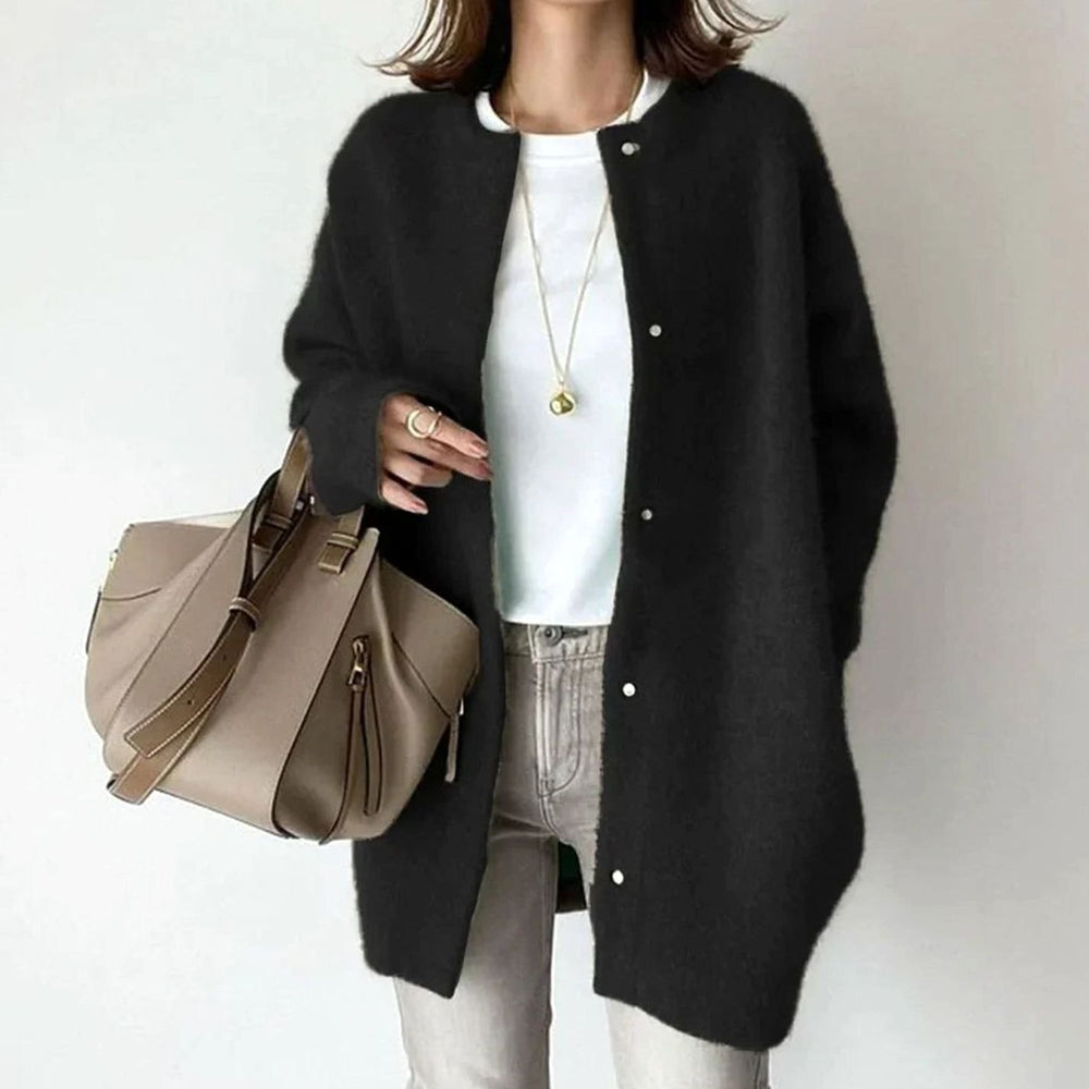 Women's Oversized Knit Cardigan Fluffy Button-Up Longline Jumper