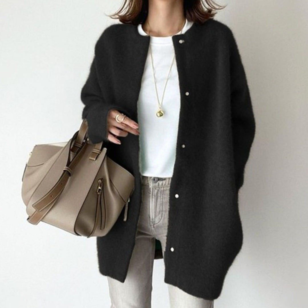 Women's Oversized Knit Cardigan Fluffy Button-Up Longline Jumper