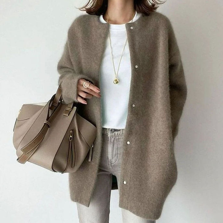 Women's Oversized Knit Cardigan Fluffy Button-Up Longline Jumper