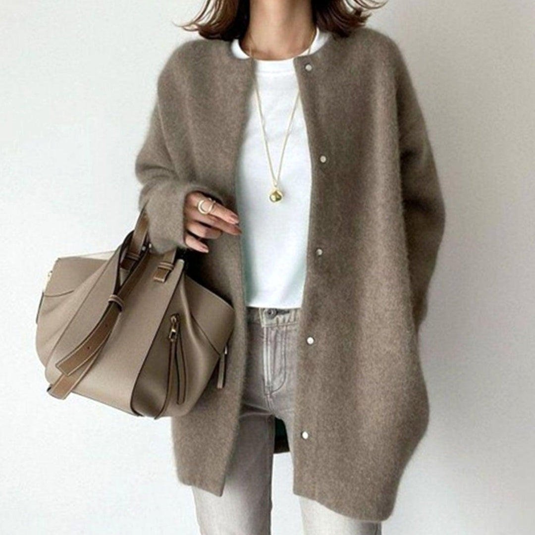 Women's Oversized Knit Cardigan Fluffy Button-Up Longline Jumper