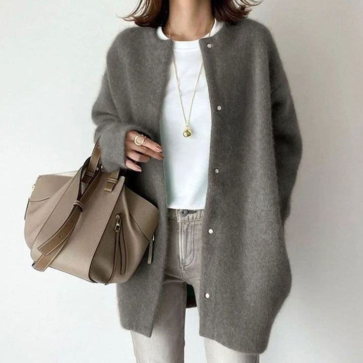 Women's Oversized Knit Cardigan Fluffy Button-Up Longline Jumper