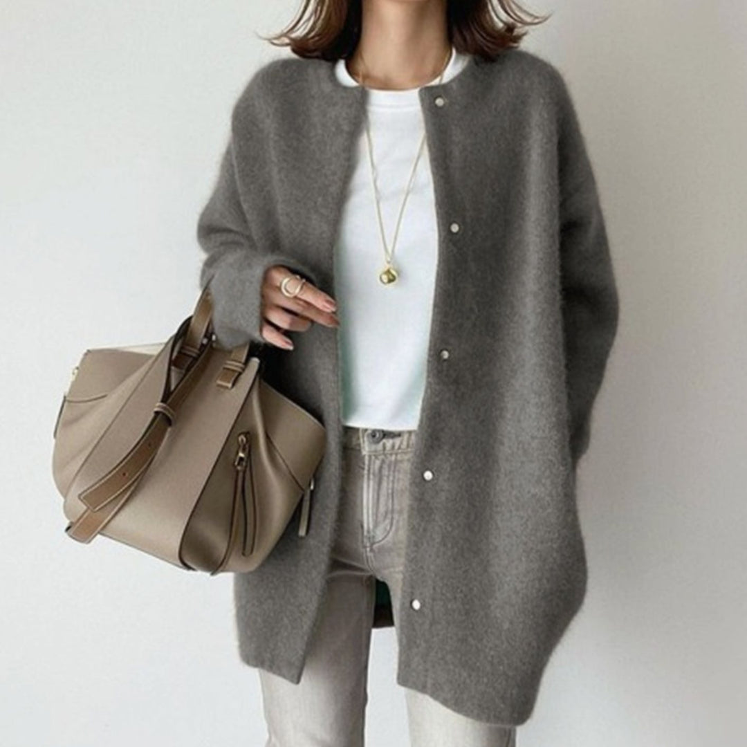 Women's Oversized Knit Cardigan Fluffy Button-Up Longline Jumper