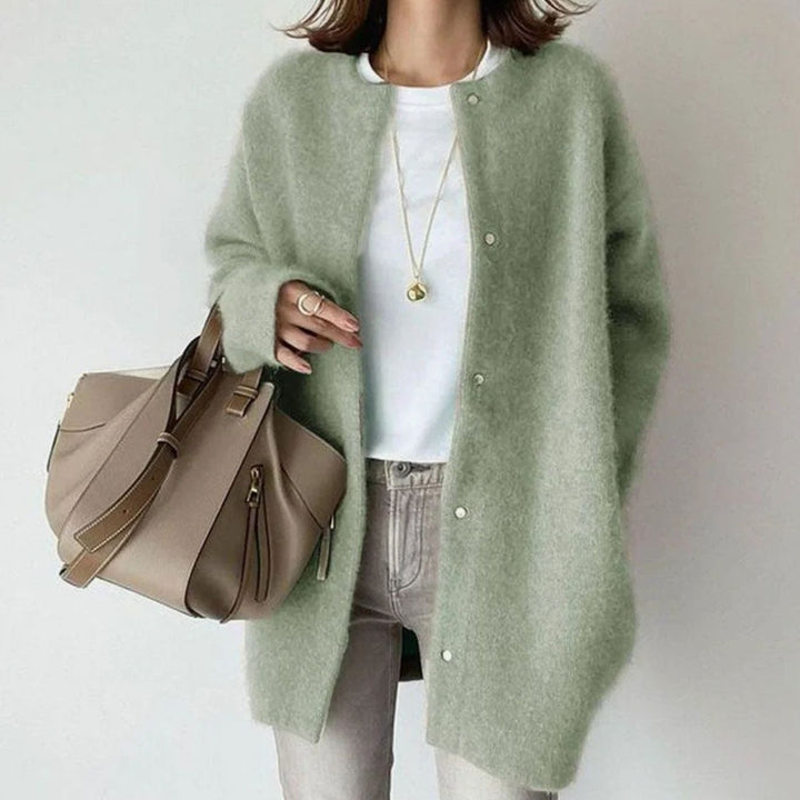 Women's Oversized Knit Cardigan Fluffy Button-Up Longline Jumper