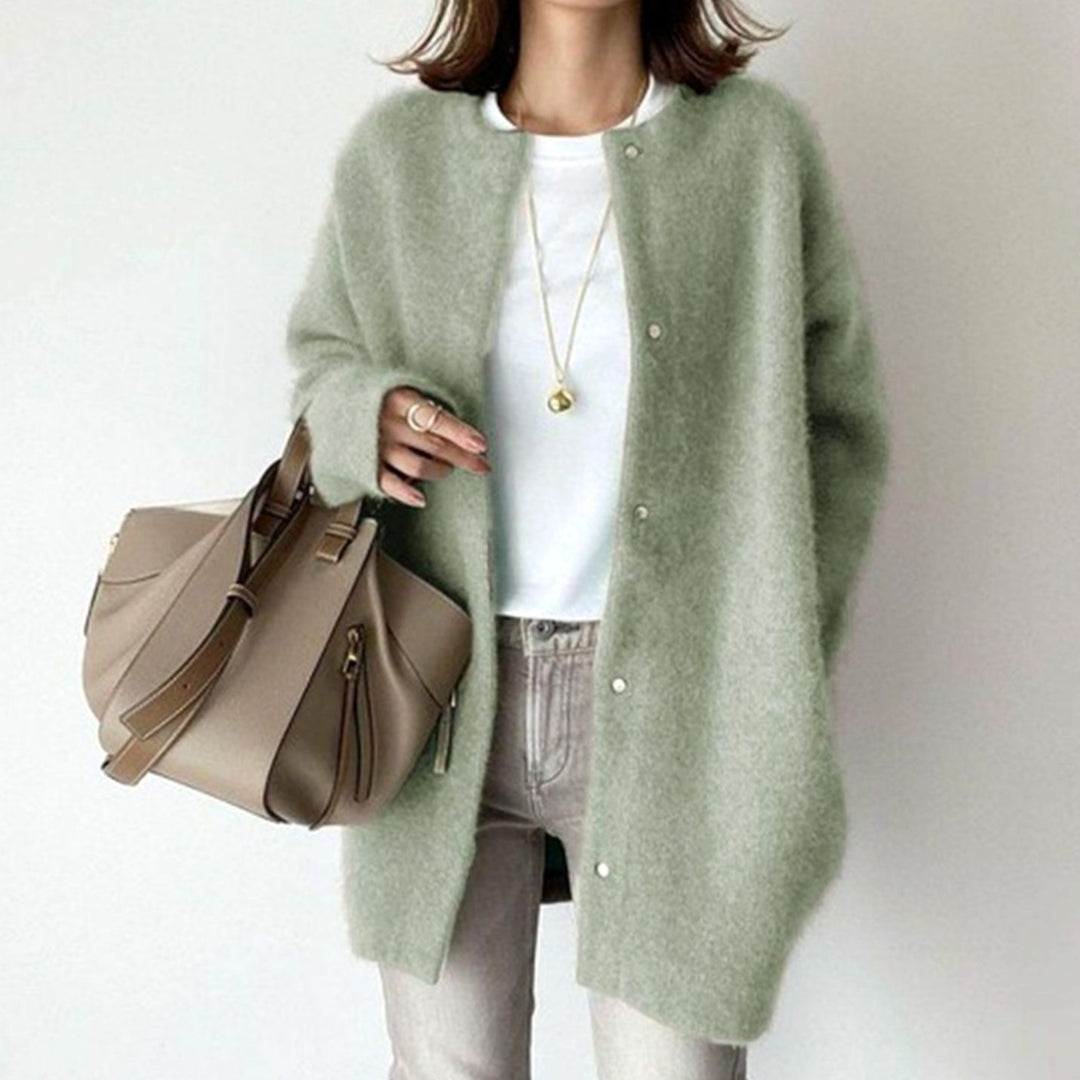 Women's Oversized Knit Cardigan Fluffy Button-Up Longline Jumper