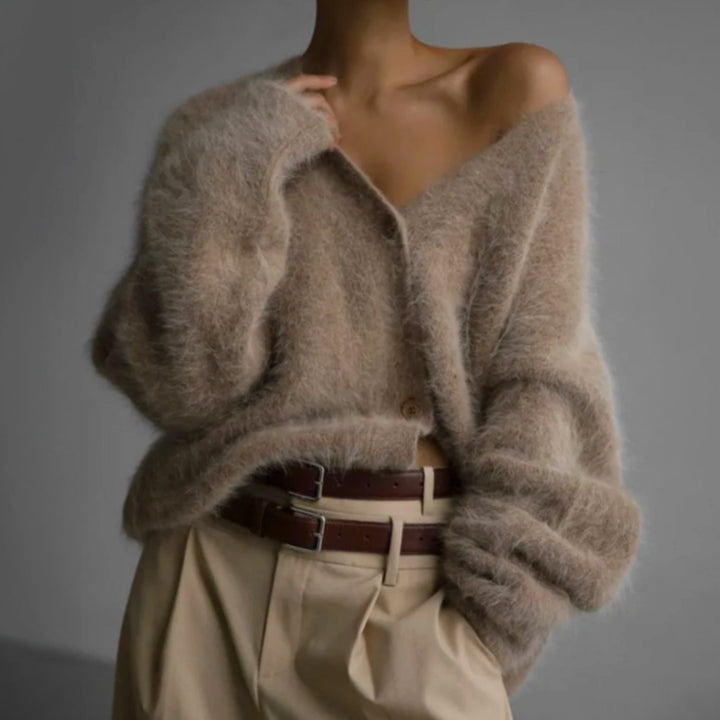 Women's Oversized Knit Cardigan Fluffy Button-Up Slouchy Jumper