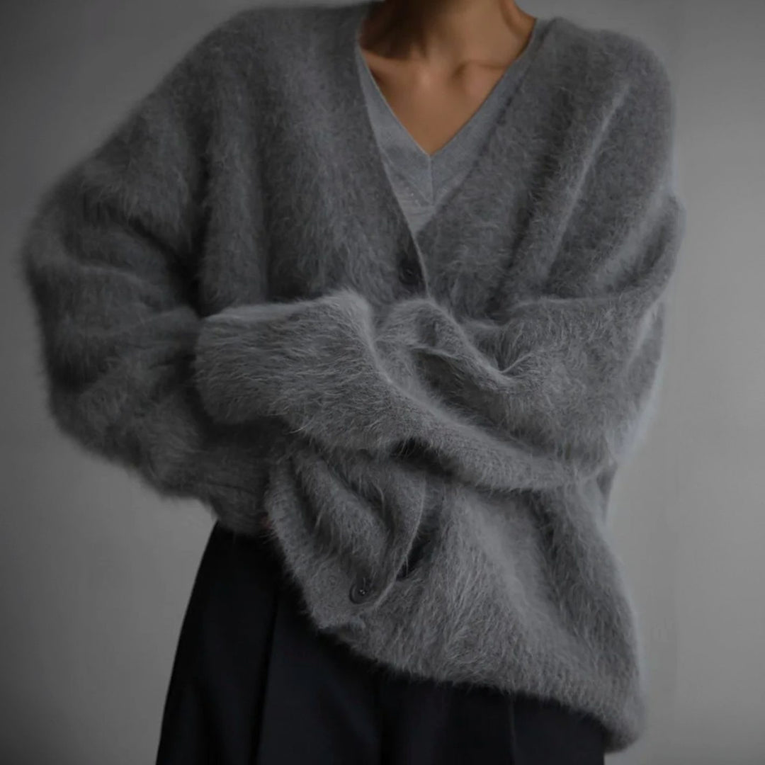 Women's Oversized Knit Cardigan Fluffy Button-Up Slouchy Jumper