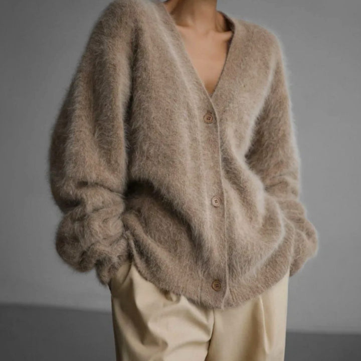 Women's Oversized Knit Cardigan Fluffy Button-Up Slouchy Jumper