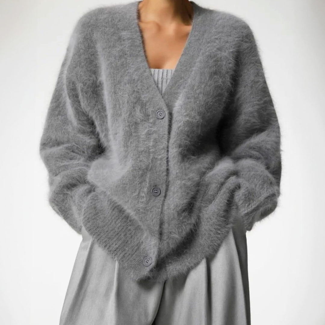 Women's Oversized Knit Cardigan Fluffy Button-Up Slouchy Jumper