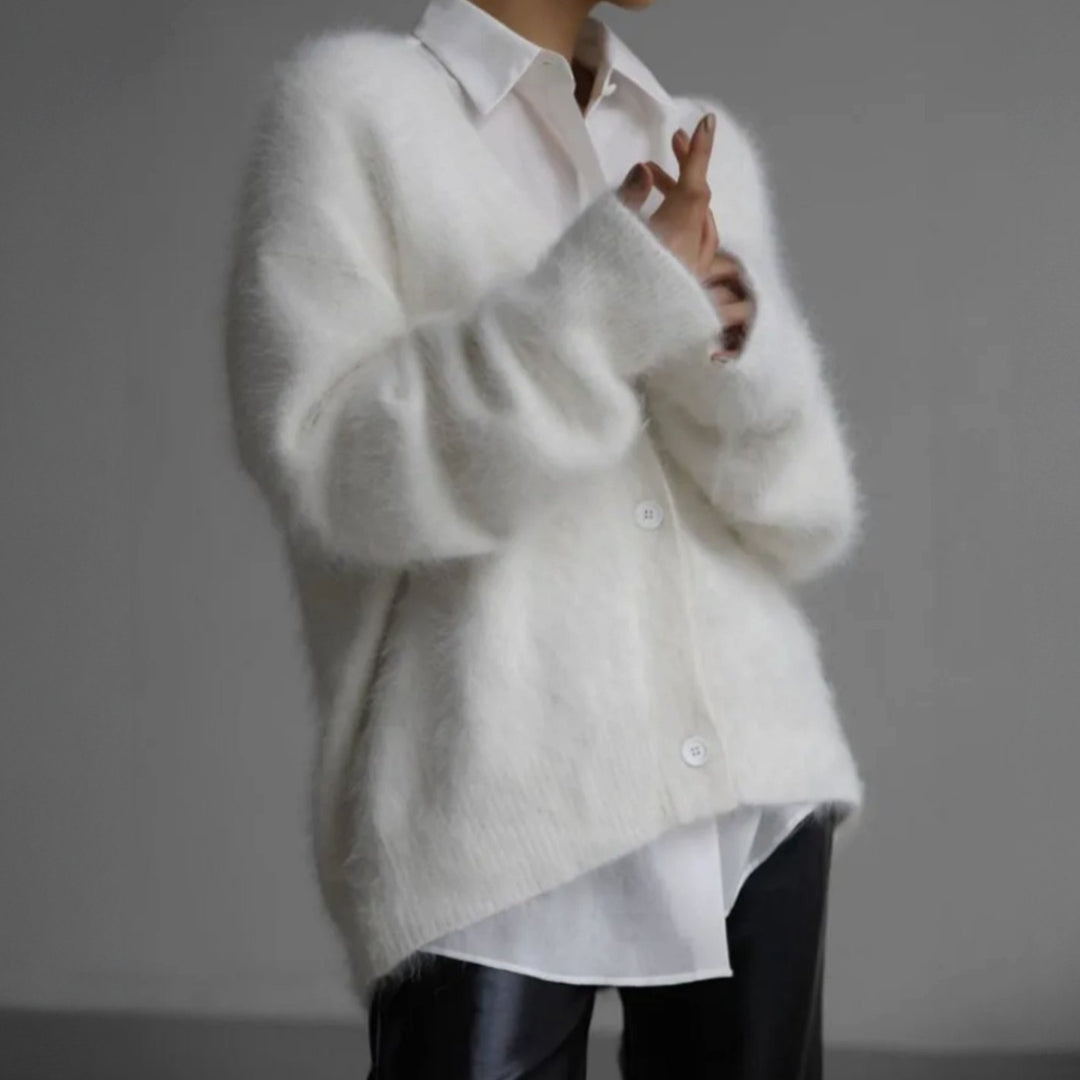 Women's Oversized Knit Cardigan Fluffy Button-Up Slouchy Jumper