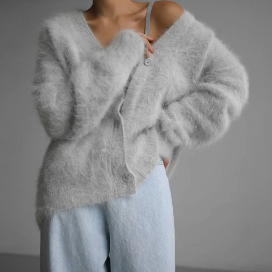 Women's Oversized Knit Cardigan Fluffy Button-Up Slouchy Jumper