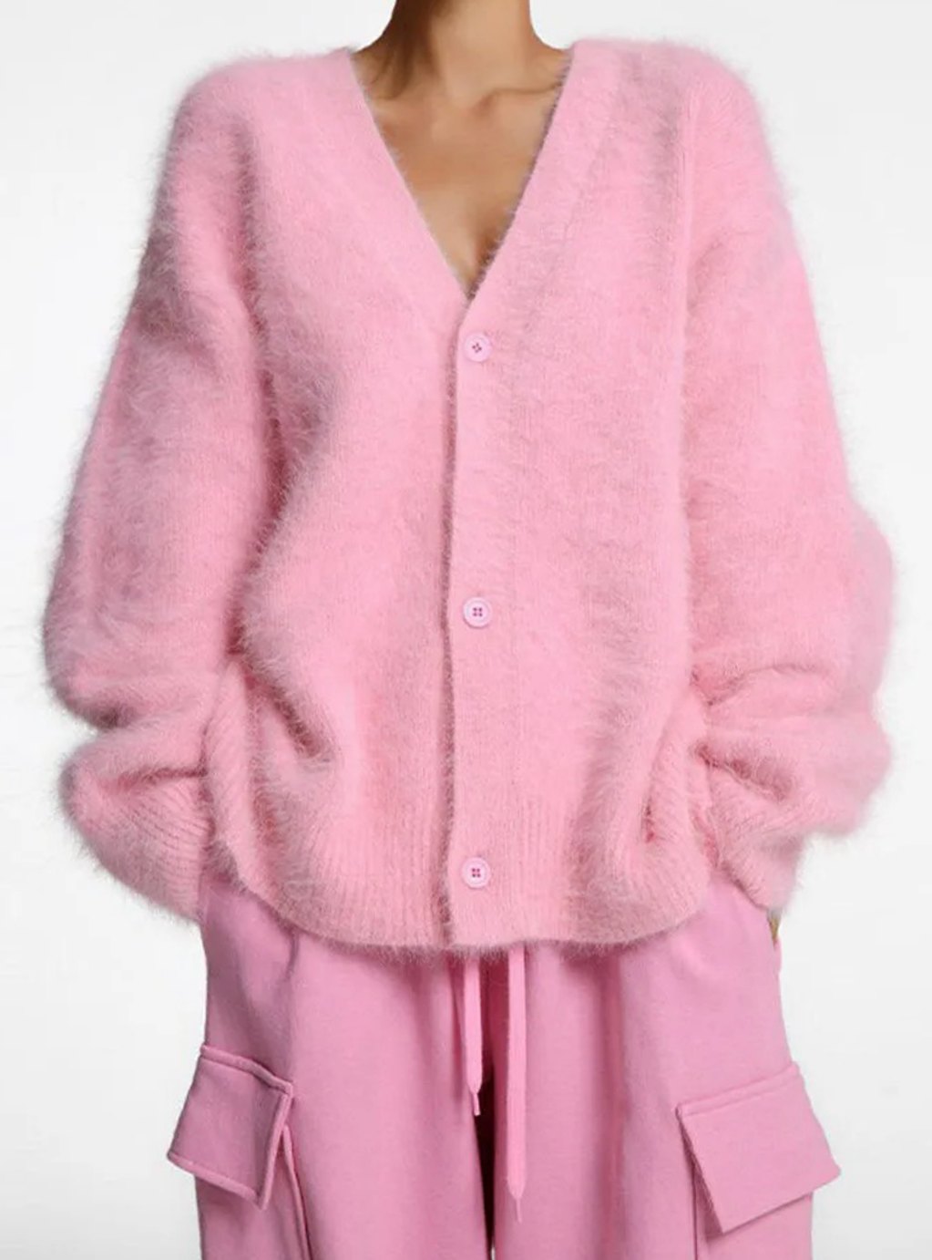 Women's Oversized Knit Cardigan Fluffy Button-Up V-Neck Jumper