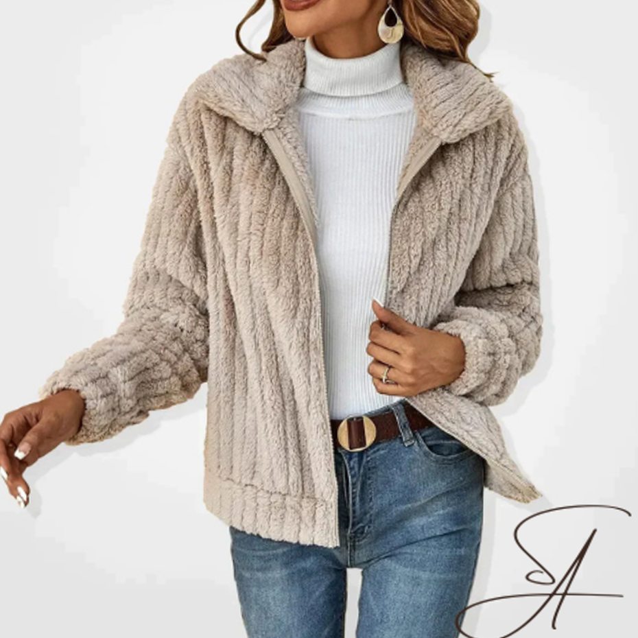 Women's Oversized Knit Cardigan Fluffy Fleece Zip-Up Jacket