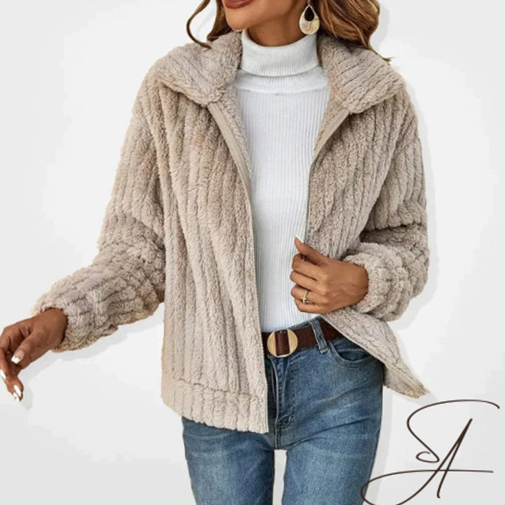 Women's Oversized Knit Cardigan Fluffy Fleece Zip-Up Jacket