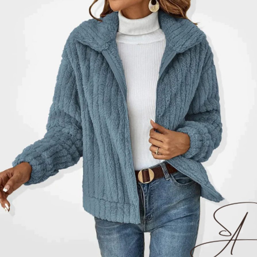 Women's Oversized Knit Cardigan Fluffy Fleece Zip-Up Jacket