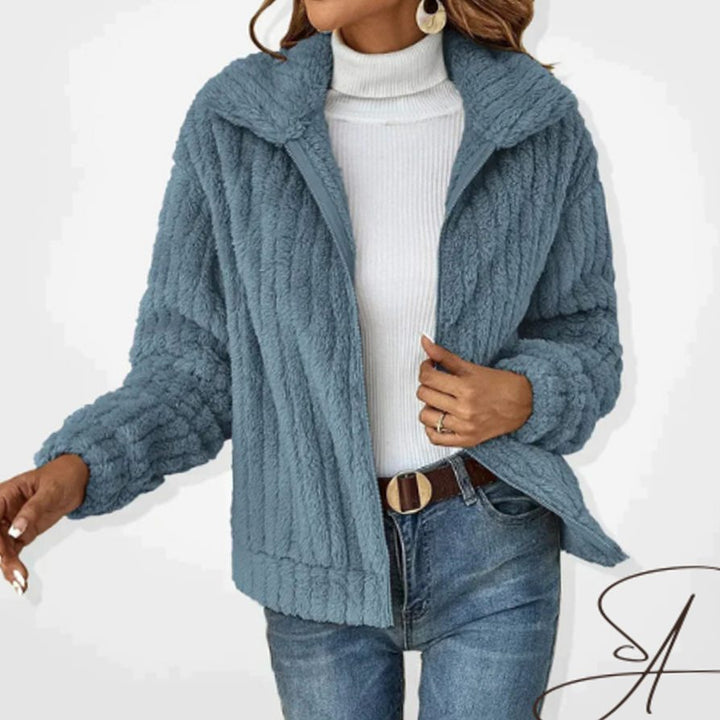 Women's Oversized Knit Cardigan Fluffy Fleece Zip-Up Jacket