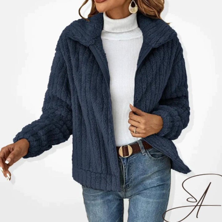 Women's Oversized Knit Cardigan Fluffy Fleece Zip-Up Jacket