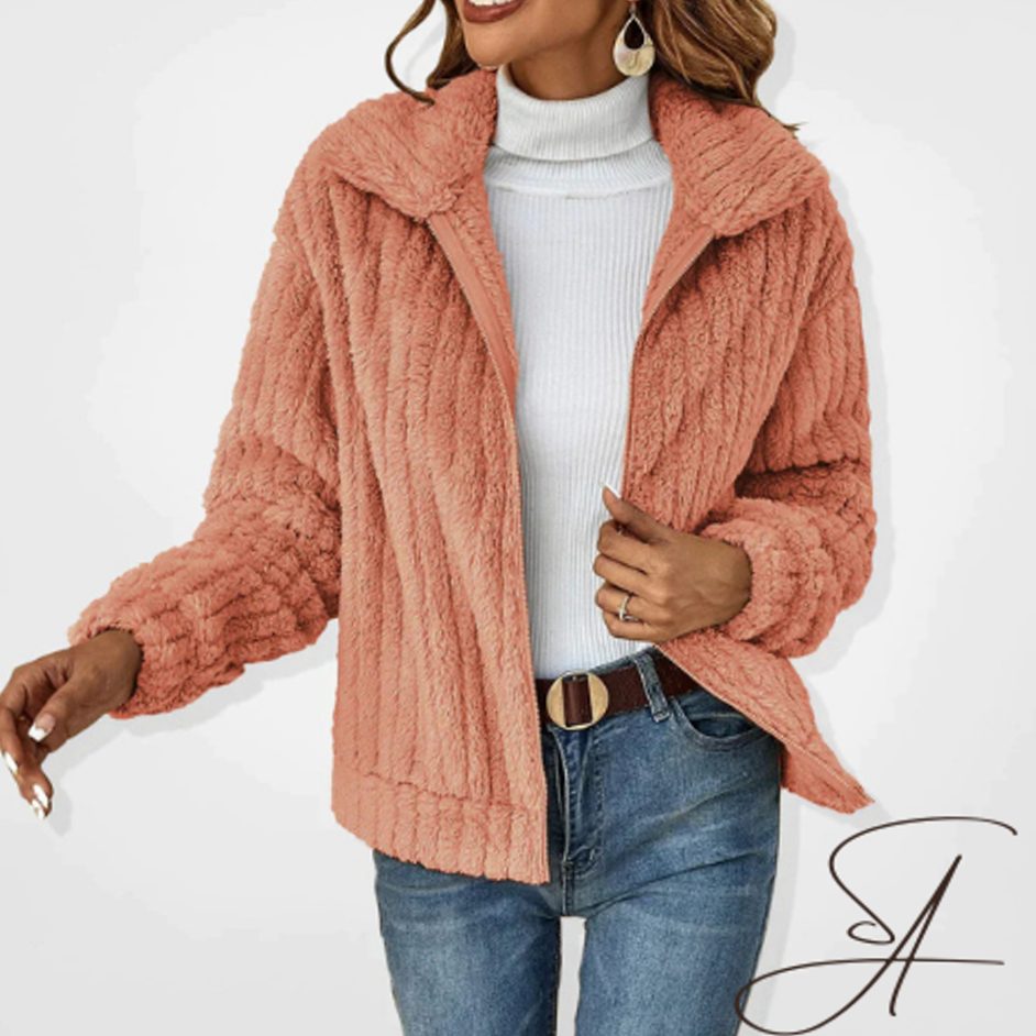 Women's Oversized Knit Cardigan Fluffy Fleece Zip-Up Jacket