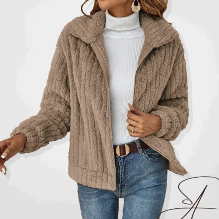 Women's Oversized Knit Cardigan Fluffy Fleece Zip-Up Jacket