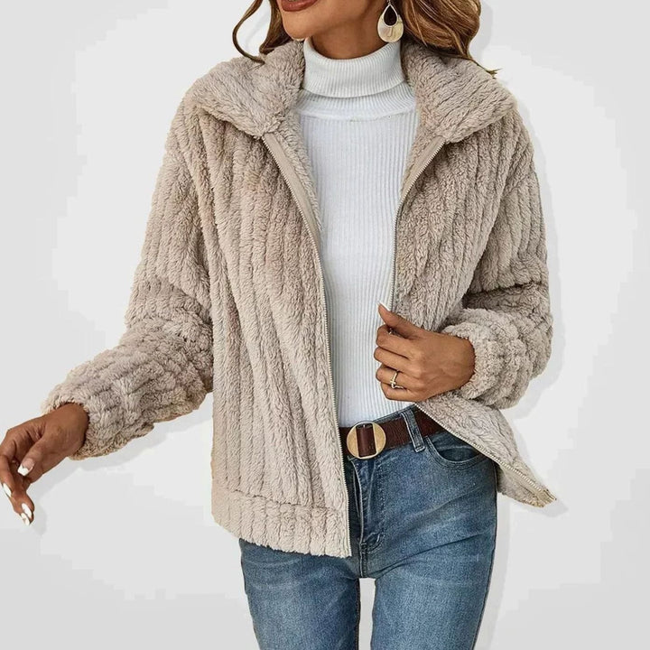 Women's Oversized Knit Cardigan Fluffy Zip-Up Fleece Jacket