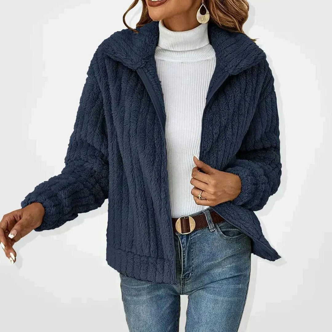 Women's Oversized Knit Cardigan Fluffy Zip-Up Fleece Jacket