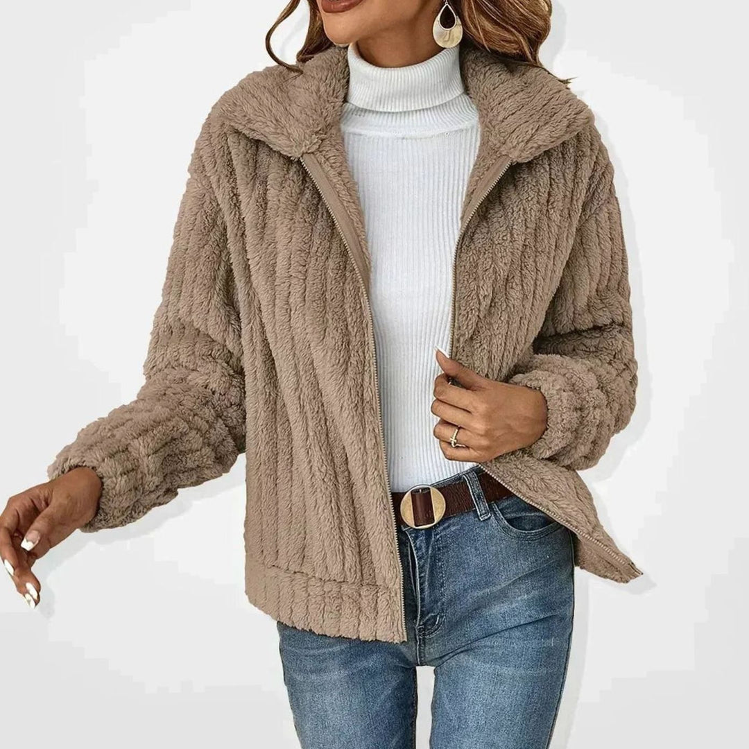 Women's Oversized Knit Cardigan Fluffy Zip-Up Fleece Jacket