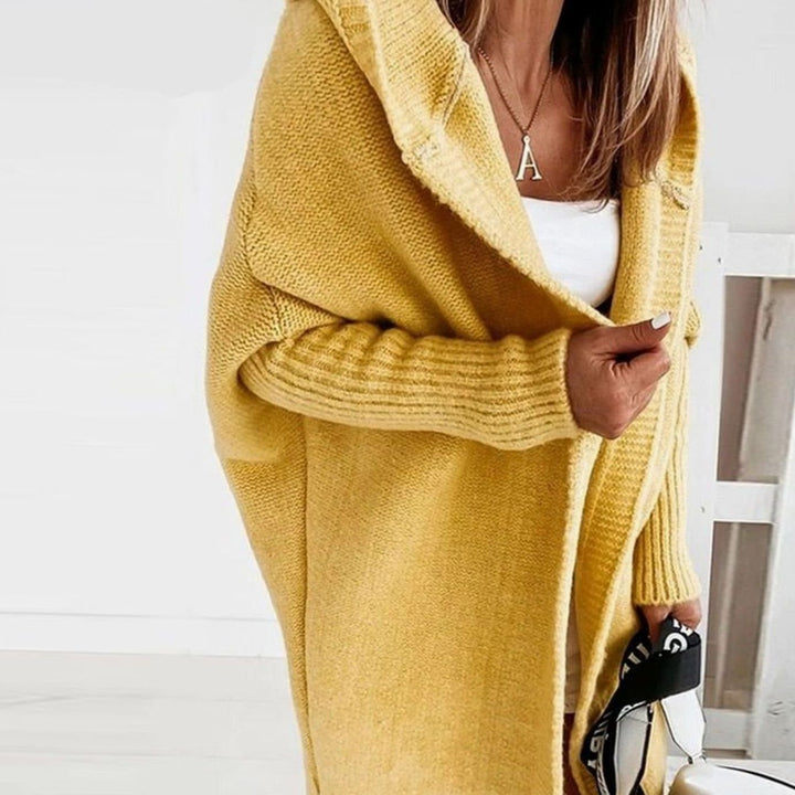 Women's Oversized Knit Cardigan Hooded Batwing Sleeve Jumper