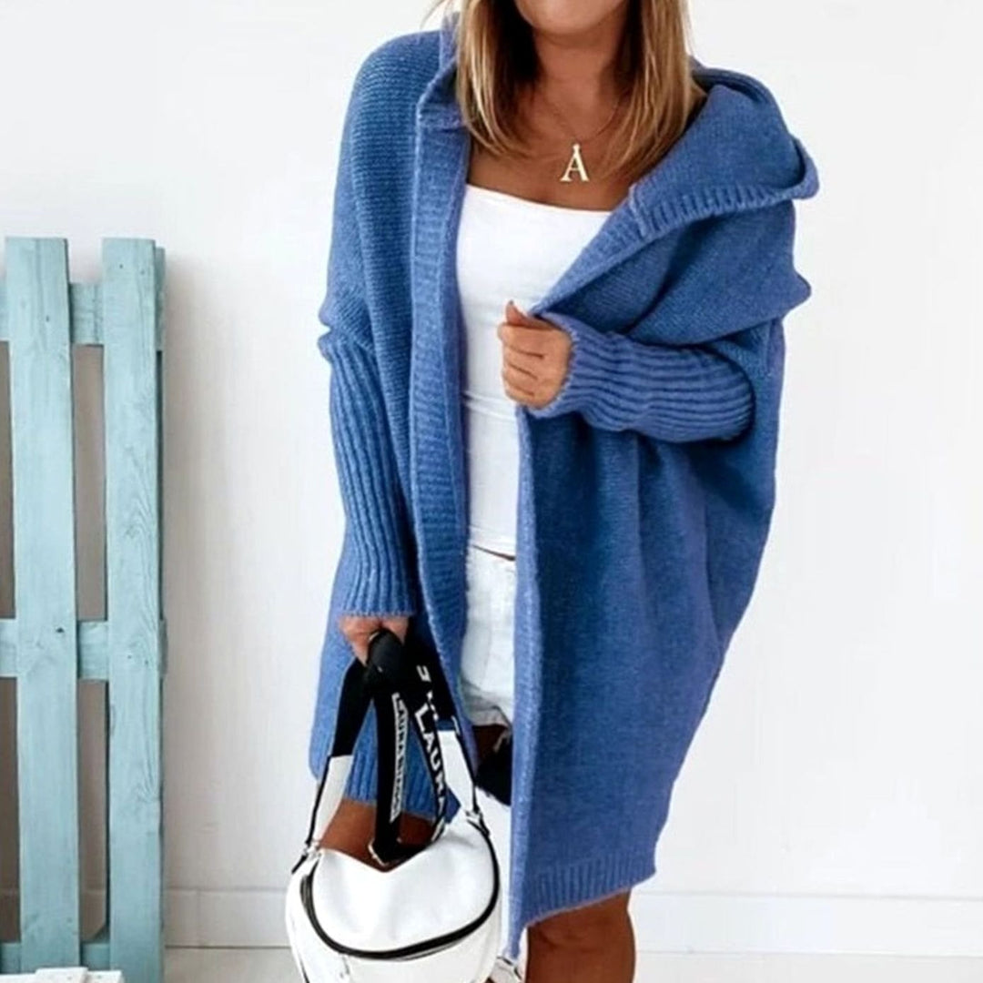 Women's Oversized Knit Cardigan Hooded Batwing Sleeve Jumper