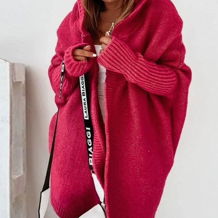 Women's Oversized Knit Cardigan Hooded Batwing Sleeve Jumper