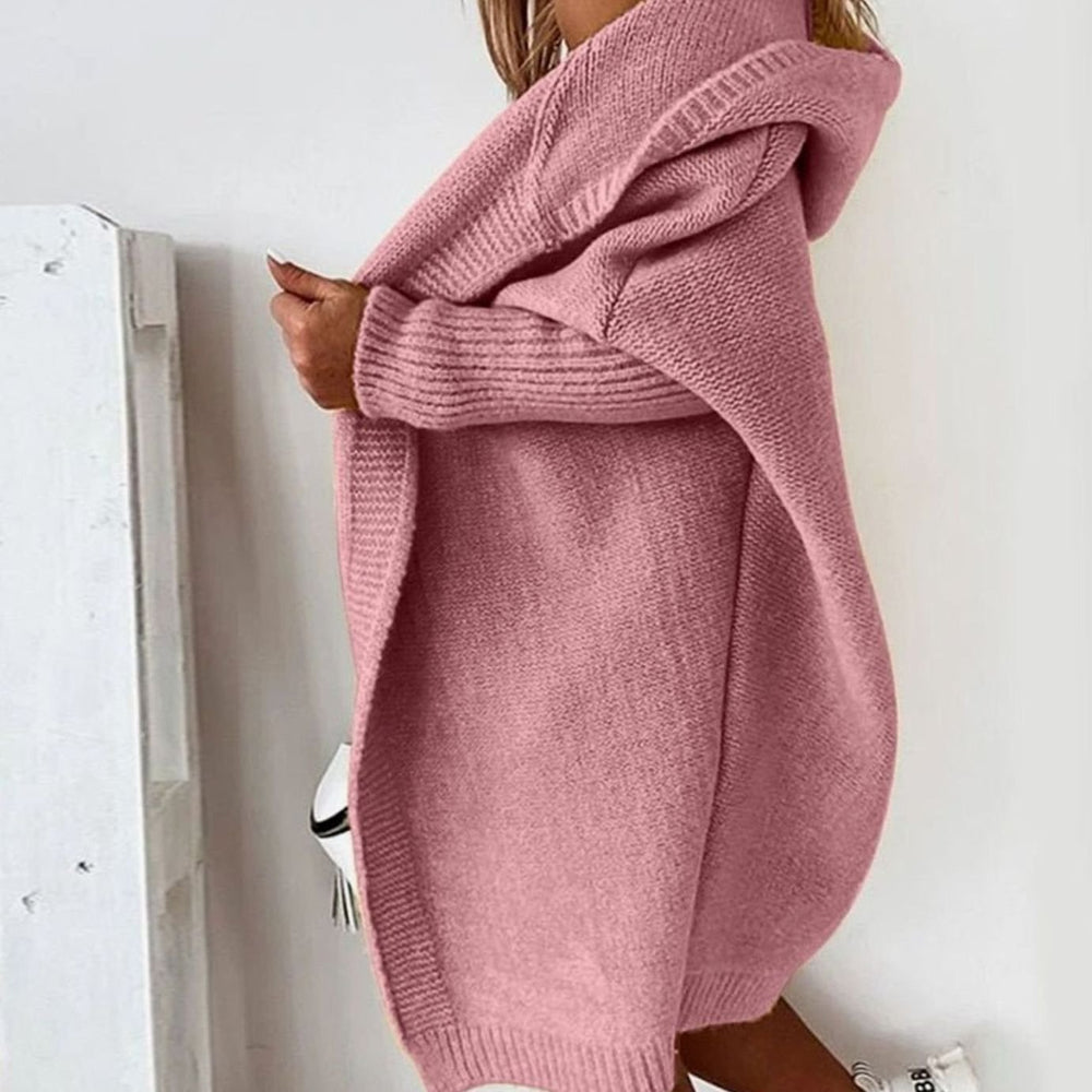 Women's Oversized Knit Cardigan Hooded Batwing Sleeve Jumper