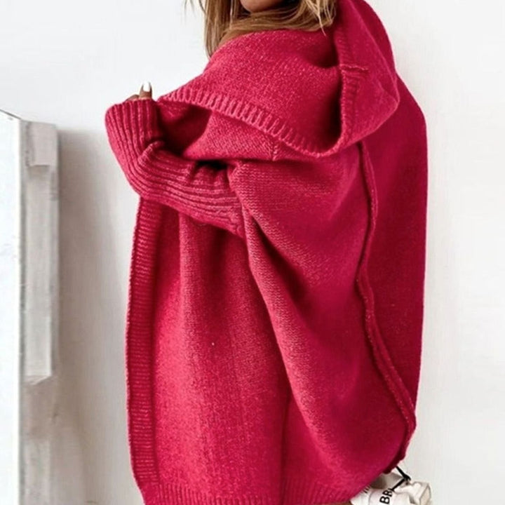 Women's Oversized Knit Cardigan Hooded Batwing Sleeve Jumper