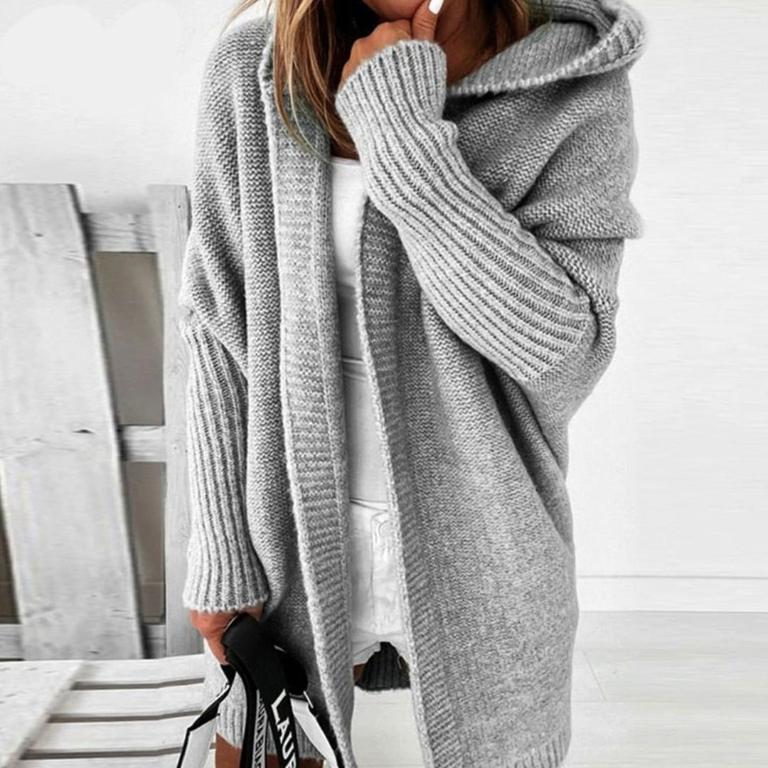 Women's Oversized Knit Cardigan Hooded Batwing Sleeve Jumper