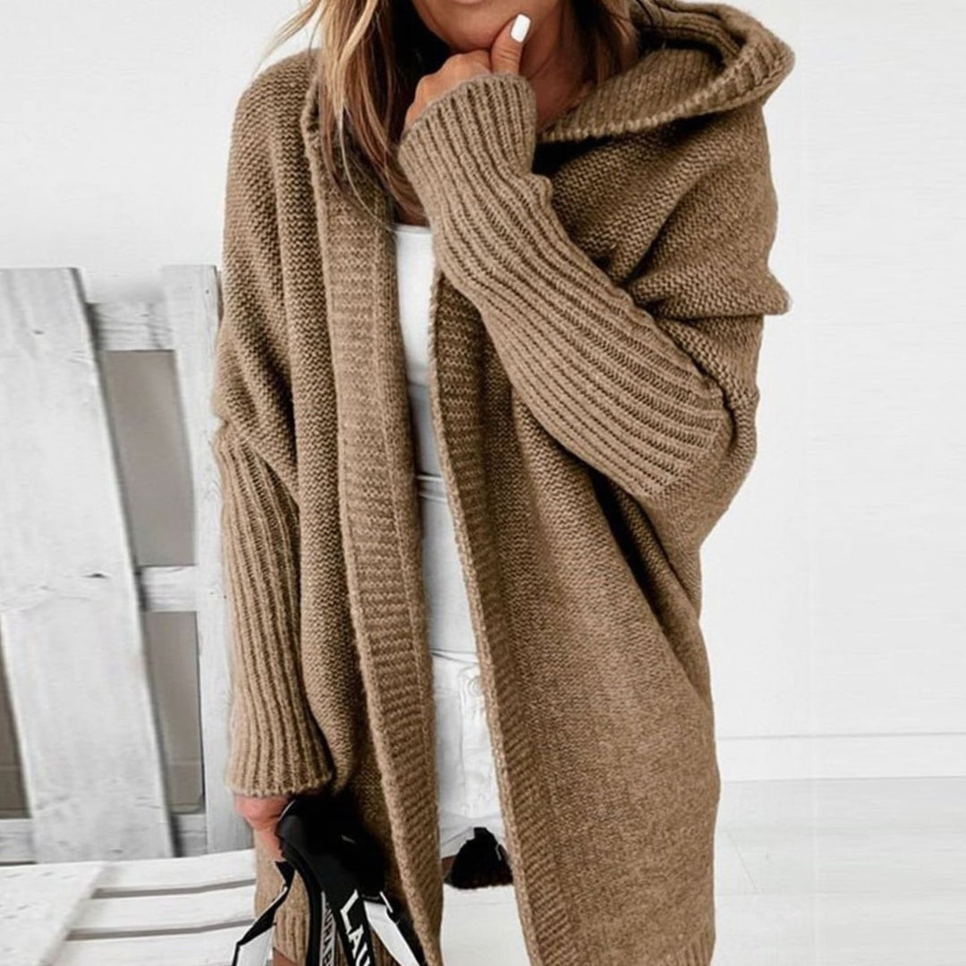 Women's Oversized Knit Cardigan Hooded Batwing Sleeve Jumper