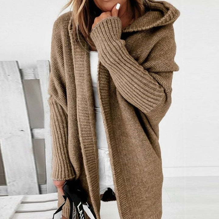 Women's Oversized Knit Cardigan Hooded Batwing Sleeve Jumper