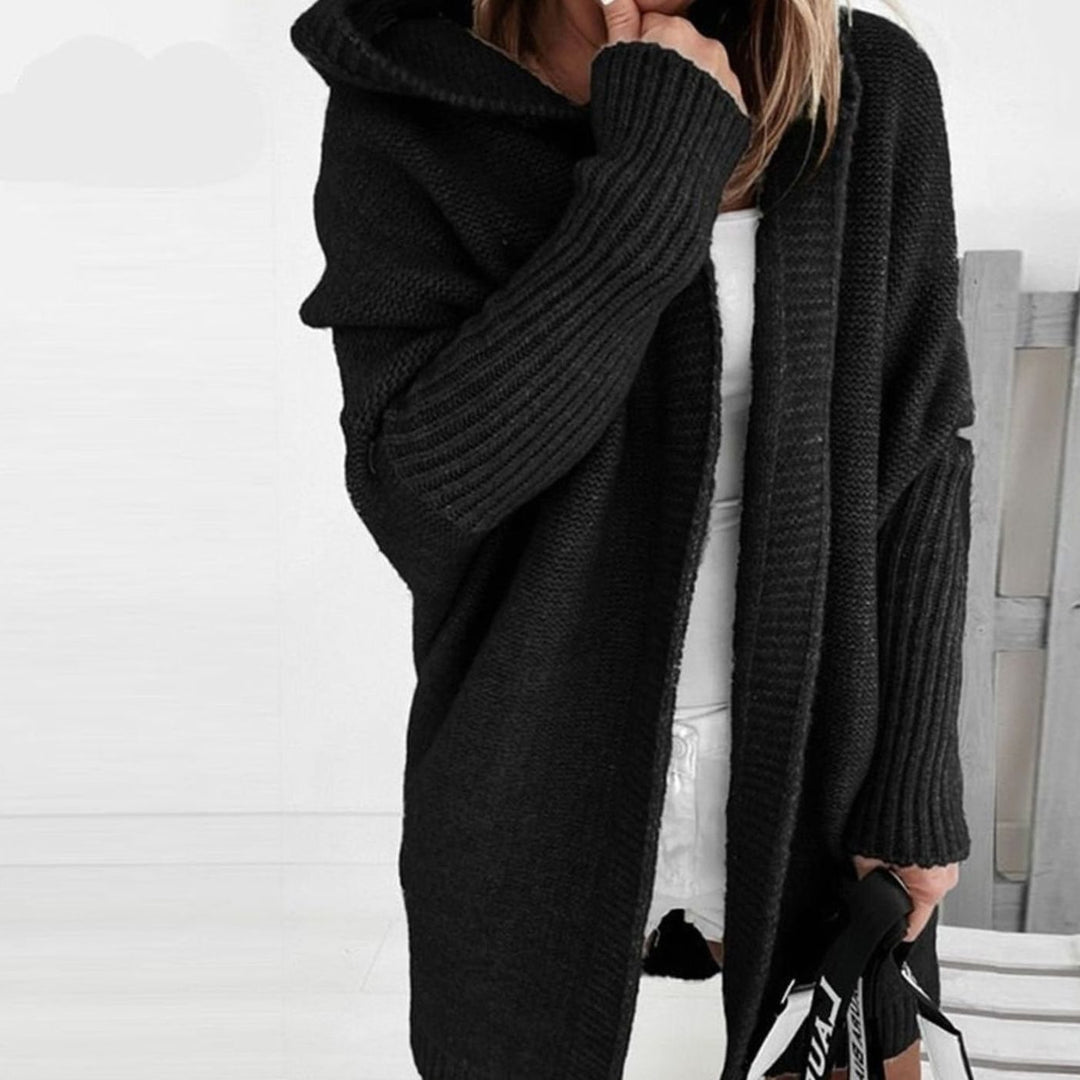 Women's Oversized Knit Cardigan Hooded Batwing Sleeve Jumper