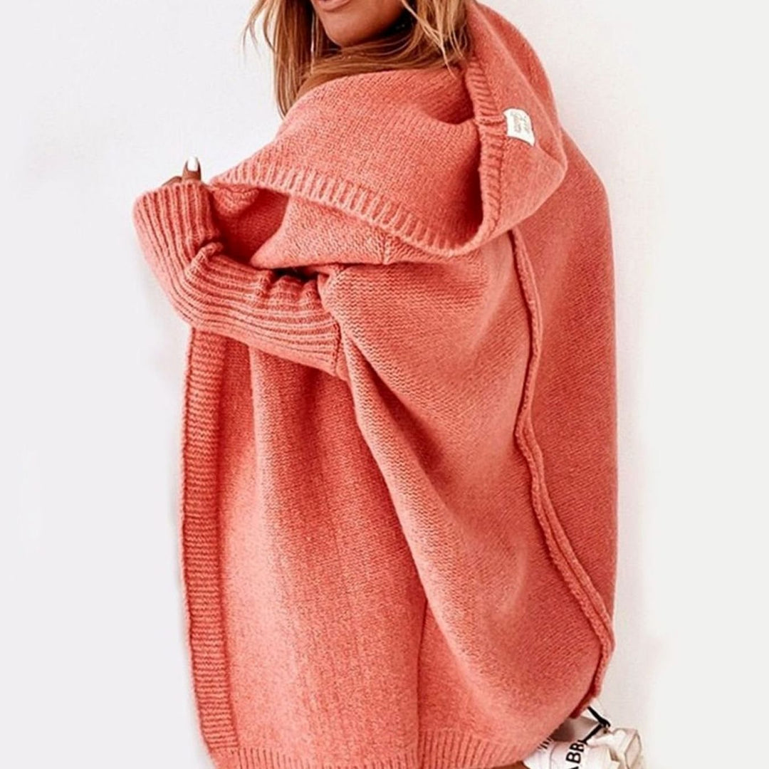 Women's Oversized Knit Cardigan Hooded Batwing Sleeve Jumper