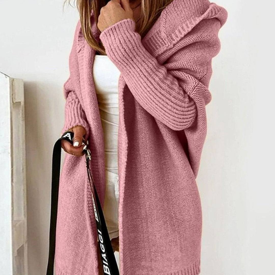 Women's Oversized Knit Cardigan Hooded Batwing Sleeve Jumper