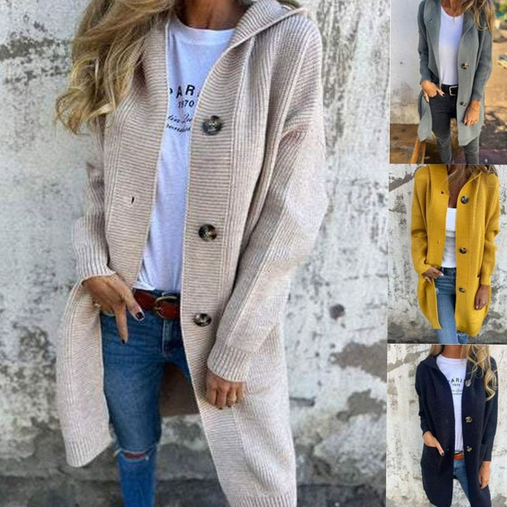 Women's Oversized Knit Cardigan Hooded Button-Front Longline