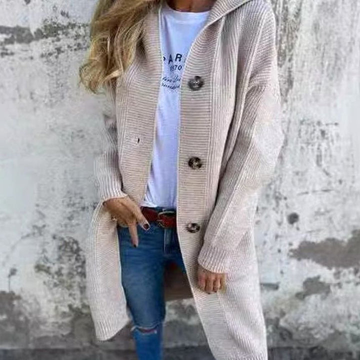 Women's Oversized Knit Cardigan Hooded Button-Front Longline