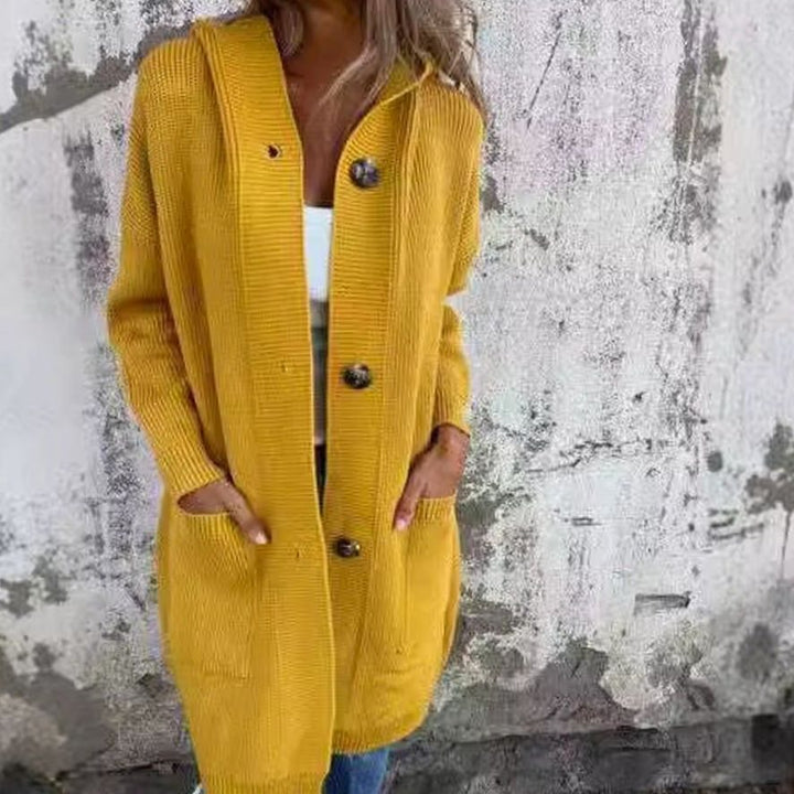 Women's Oversized Knit Cardigan Hooded Button-Front Longline