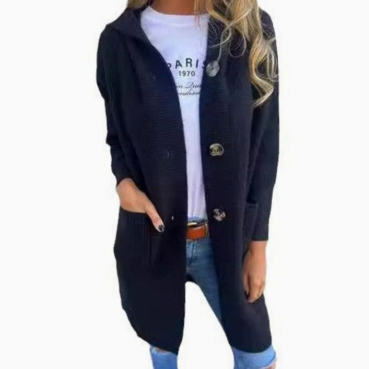 Women's Oversized Knit Cardigan Hooded Button-Front Longline