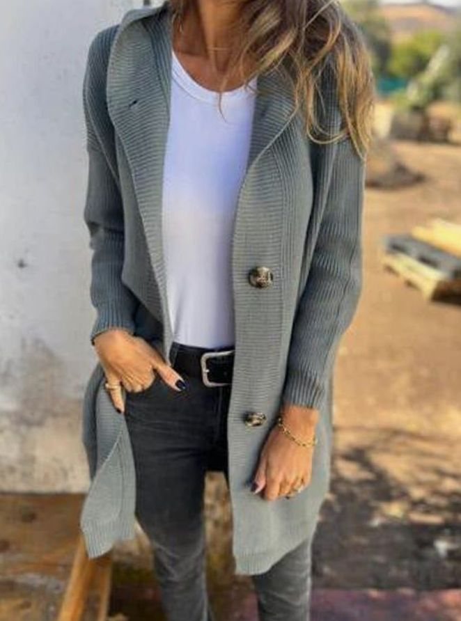 Women's Oversized Knit Cardigan Hooded Button-Front Longline