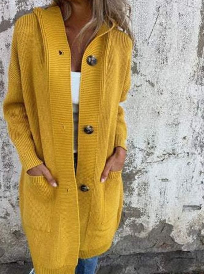 Women's Oversized Knit Cardigan Hooded Button-Front Longline