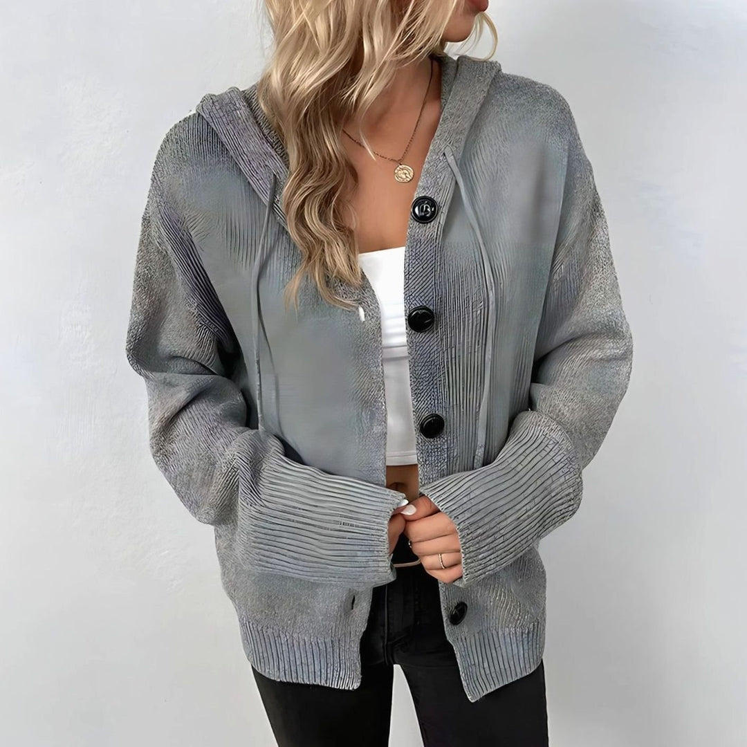 Women's Oversized Knit Cardigan Hooded Button-Up Jumper